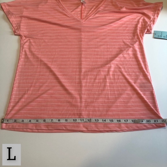 Ideology Coral Pink Striped V-Neck Tee Shirt, Short Sleeve, Multiple Sizes, NWT! - Picture 11 of 13